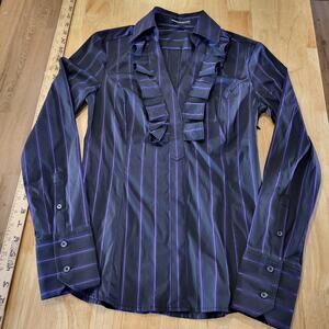 Express Design Studio Black Girlboss Purple Striped Pleated Collar Side Zip XS